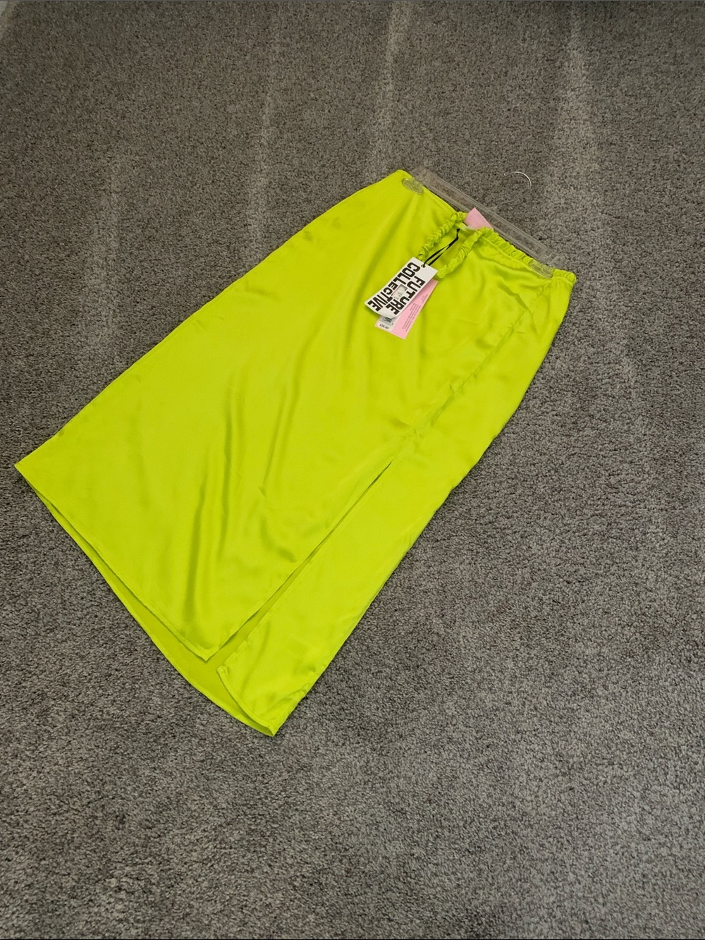 Future Collective Bright Lime Midi Skirt with Side Slit - Women